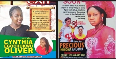 Obituary Posters of Young Mothers who died in Nigeria