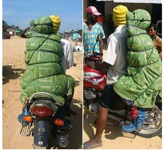 Corpse tied on a Bike in Congo and drive to the Morgue