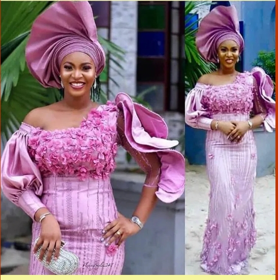 Onion Colour Material Aso-Ebi Styles for Wedding and Naming Ceremony