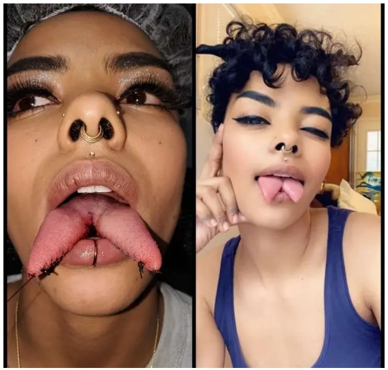 girl split her tongue with knife to look different