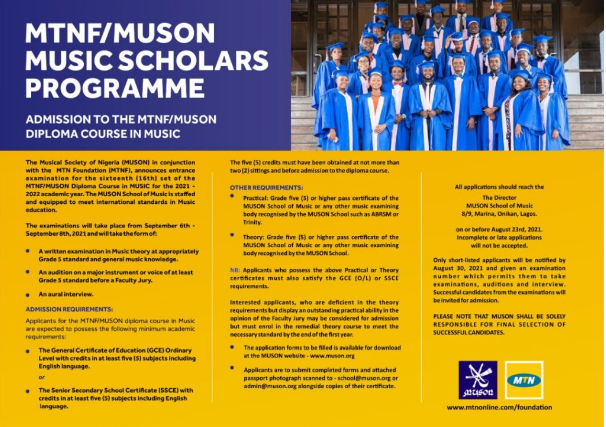 Apply For MTN Muson Music Scholars Programme - MTNF/MUSON Diploma Course