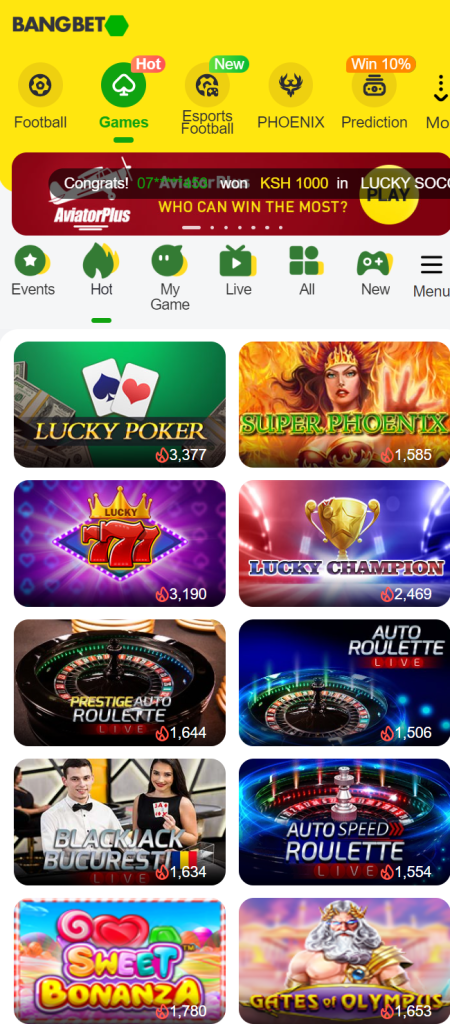 Bangbet Mobile Casino games